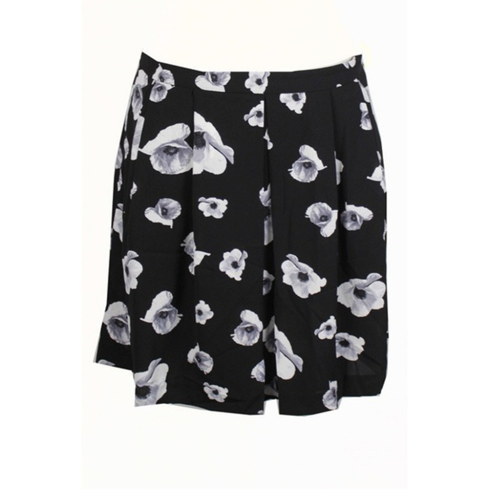 Cece Black White Floral Print Pleated Skirt size 14